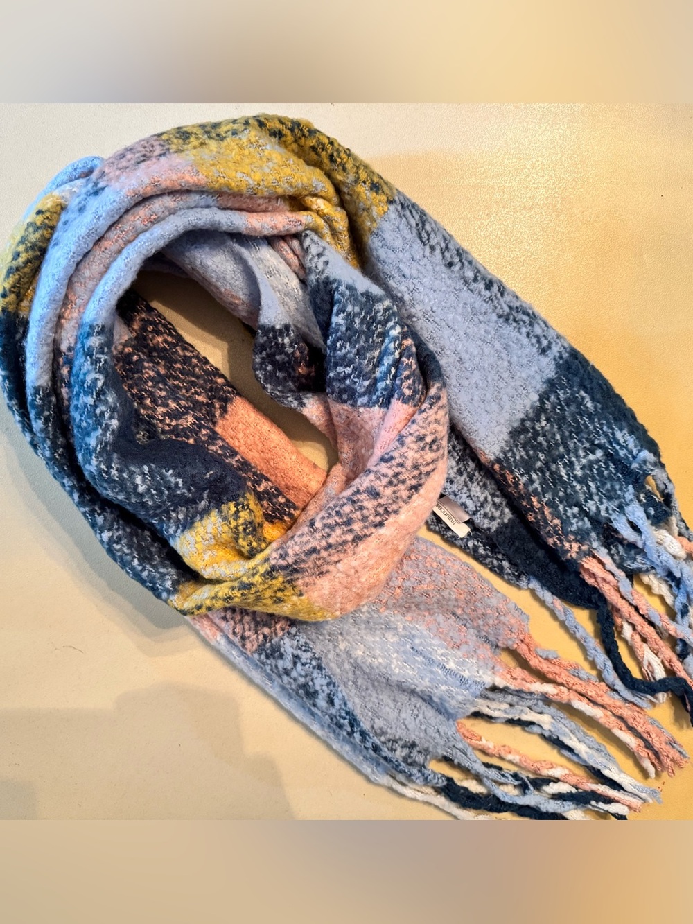 Maurices Multicolor Fringe Scarf in Blue, Pink & Yellow